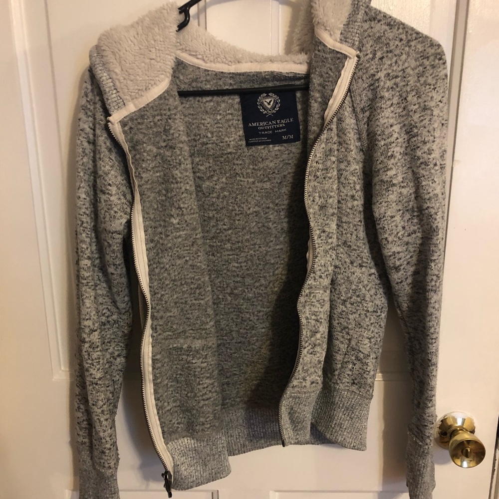 fuzzy american eagle zip up